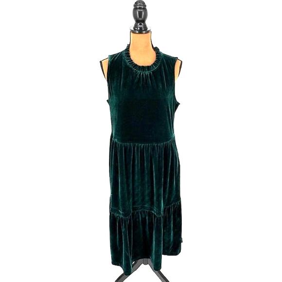 J. Crew Green Velvet Sleeveless Maxi Dress with Ruffle Collar with Pockets – 12 - Picture 1 of 7